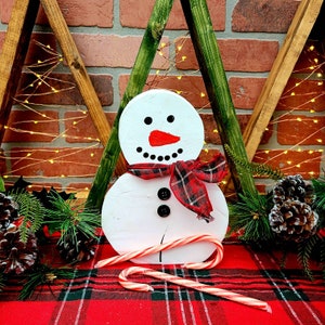Rustic Wooden Christmas Snowmen -  Reclaimed Christmas Tree Stump Snowman