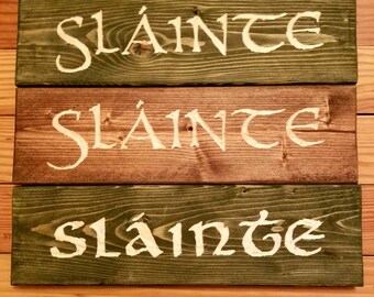 Slainte Hand Carved Reclaimed Wood Sign Irish Pub Gaelic Cheers