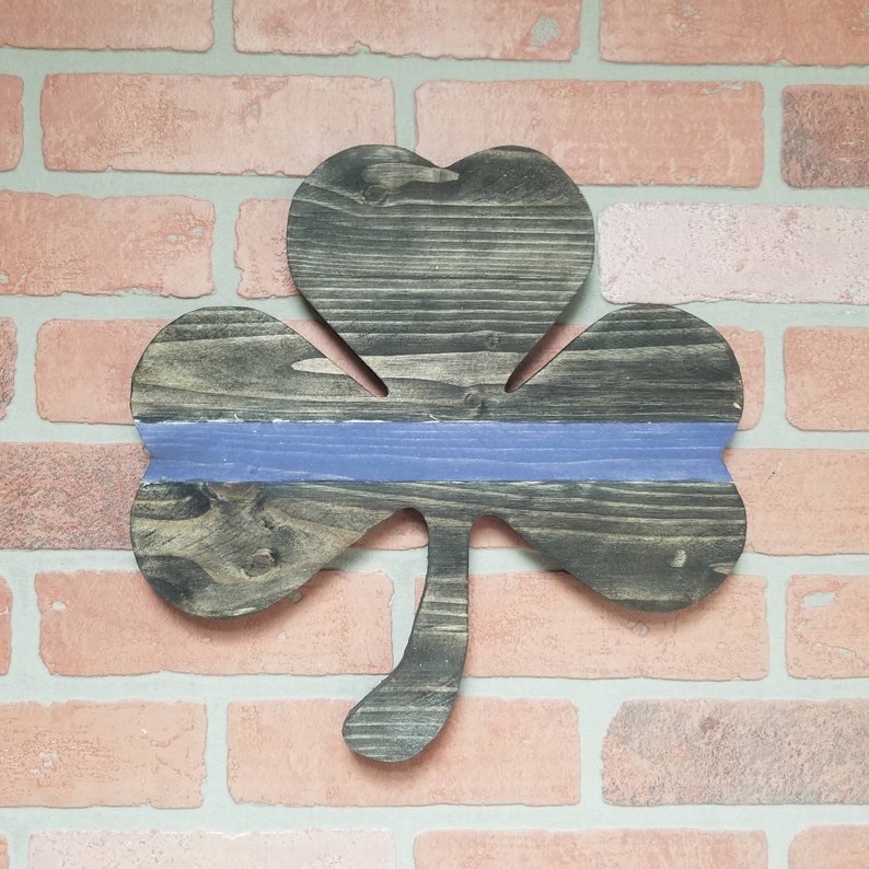 Police Officer Thin Blue Line Shamrock Reclaimed Wood image 3