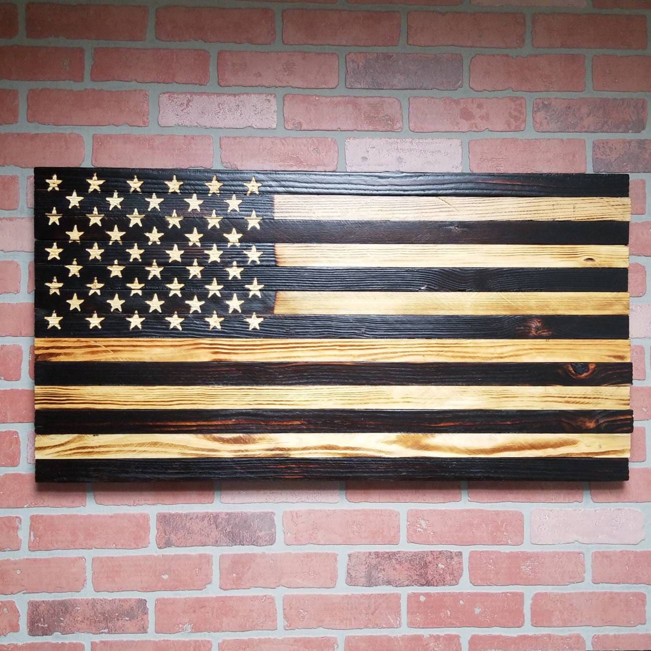 Rustic Wooden American Flag - Original Charred Black and White 37