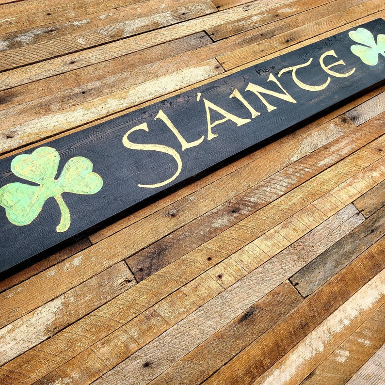 Slainte with Shamrocks Hand Carved Reclaimed Wood Irish Pub Sign image 5