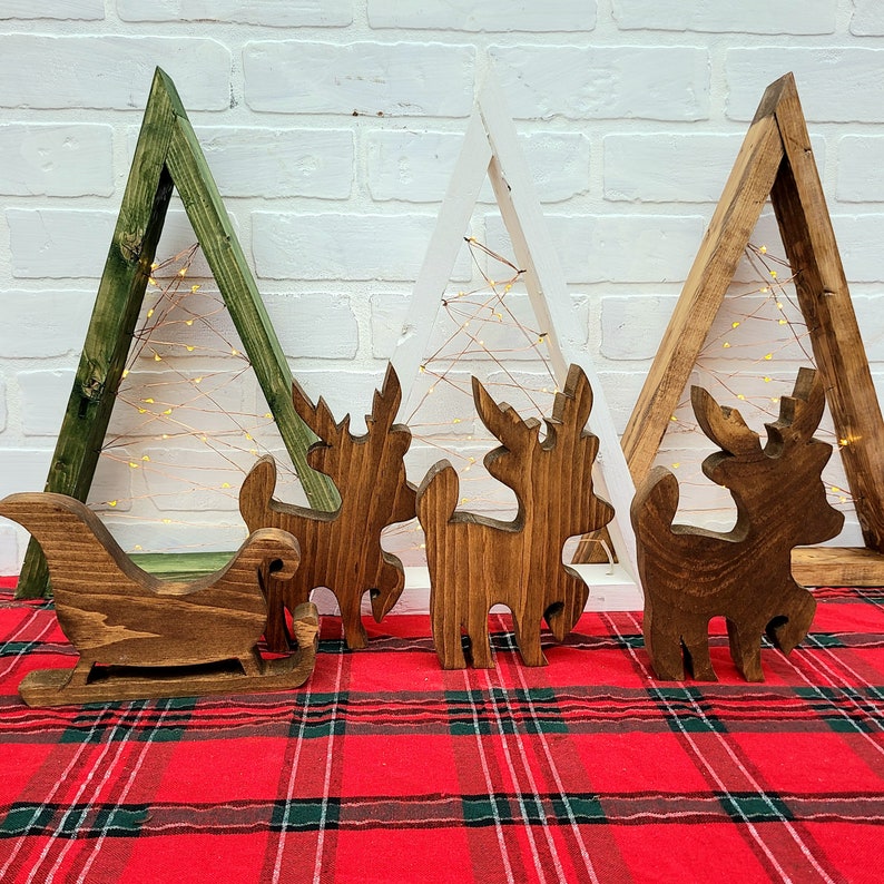 Wooden Reindeer Handmade Christmas Decoration Standing Reclaimed Wood Deer Wooden Rudolph Santa's Sleigh image 3