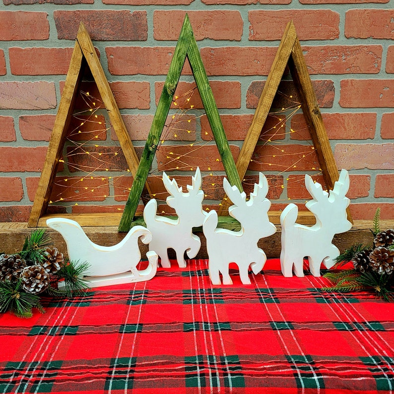 Wooden Reindeer Handmade Christmas Decoration Standing Reclaimed Wood Deer Wooden Rudolph Santa's Sleigh image 6