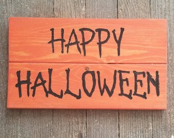 Happy Halloween Reclaimed Wood Hand Carved Sign