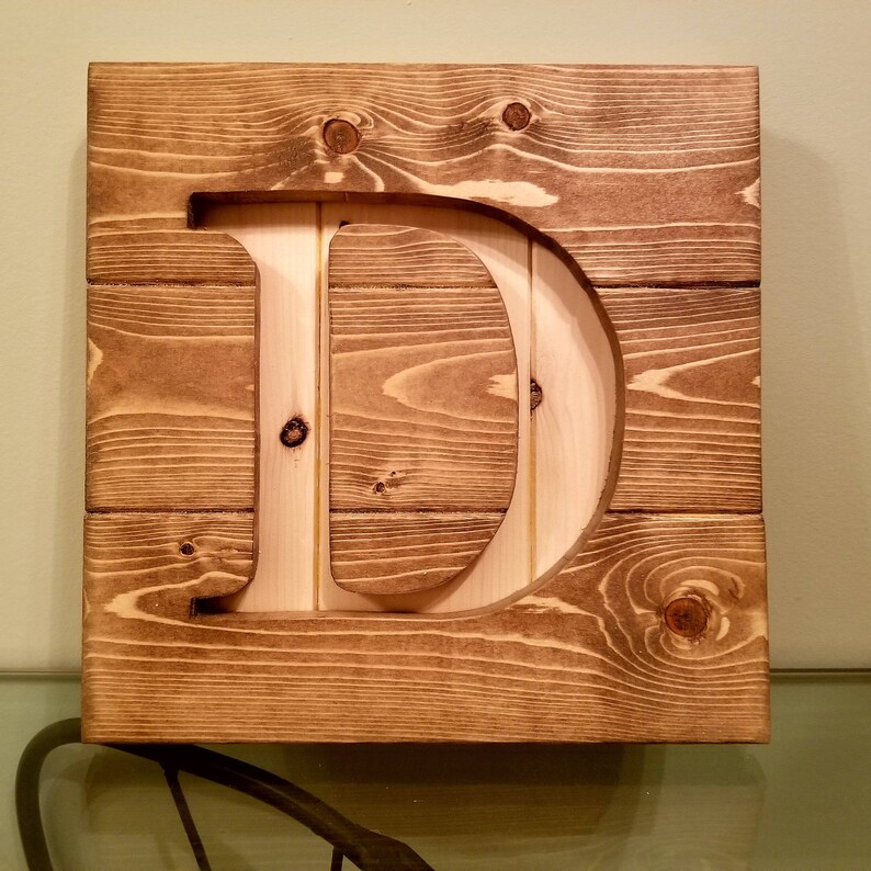 Rustic Reclaimed Wood Wall Art Cutout Monogram Initial Personalizable image 2