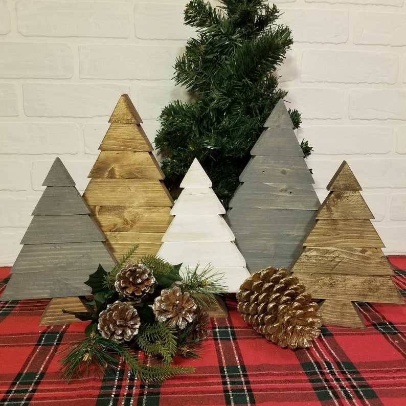 Neutral Rustic Christmas Tree Rustic Neutral Christmas Decor Reclaimed Wood Block Christmas Trees image 1