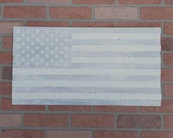 All American Farmhouse Whitewash Grey Rustic Wooden American Flag - Reclaimed Wood Rustic American Flag