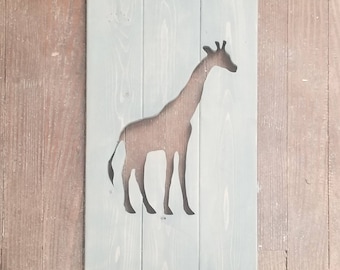 Giraffe Cutout Reclaimed Wood Sign Jungle Theme Nursery Decor Baby Shower Gift