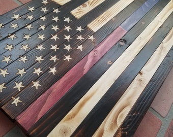 Rustic Thin Blue Line / Thin Red Line Split Reclaimed Wood American Flag