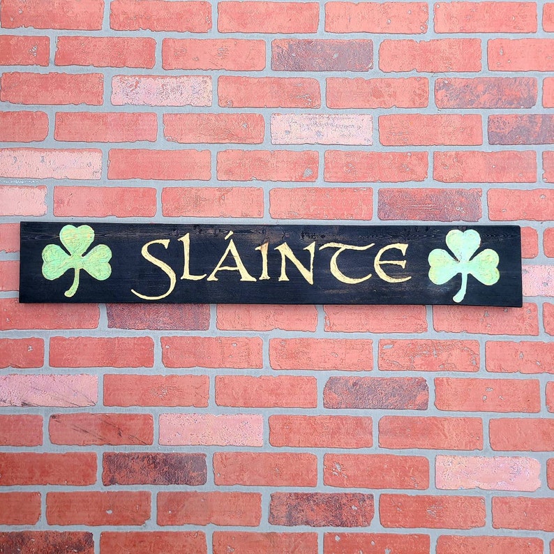 Slainte with Shamrocks Hand Carved Reclaimed Wood Irish Pub Sign image 2