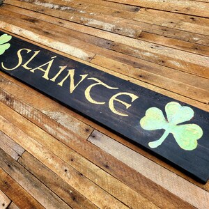 Slainte with Shamrocks Hand Carved Reclaimed Wood Irish Pub Sign image 3