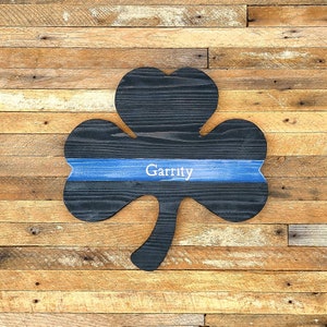 Police Officer Thin Blue Line Shamrock Reclaimed Wood image 4