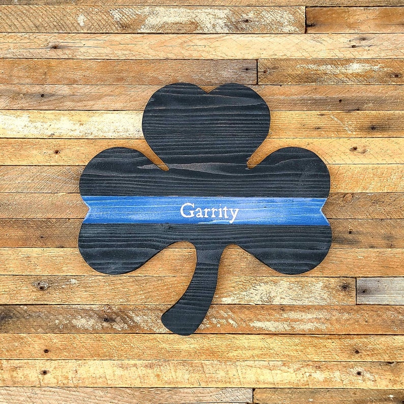 Police Officer Thin Blue Line Shamrock Reclaimed Wood image 4