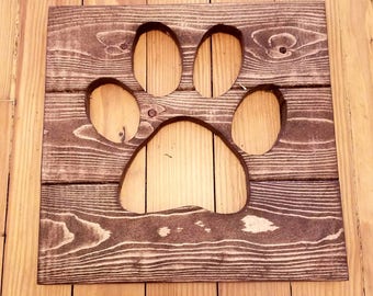 Paw Print Reclaimed Wood Cutout Wall Decoration Pet Name