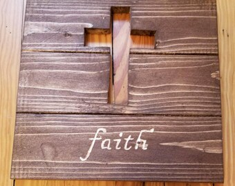 Reclaimed Wood Cross Cutout Faith Hand Carved Wall Decor