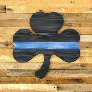 Police Officer Thin Blue Line Shamrock Reclaimed Wood image 2