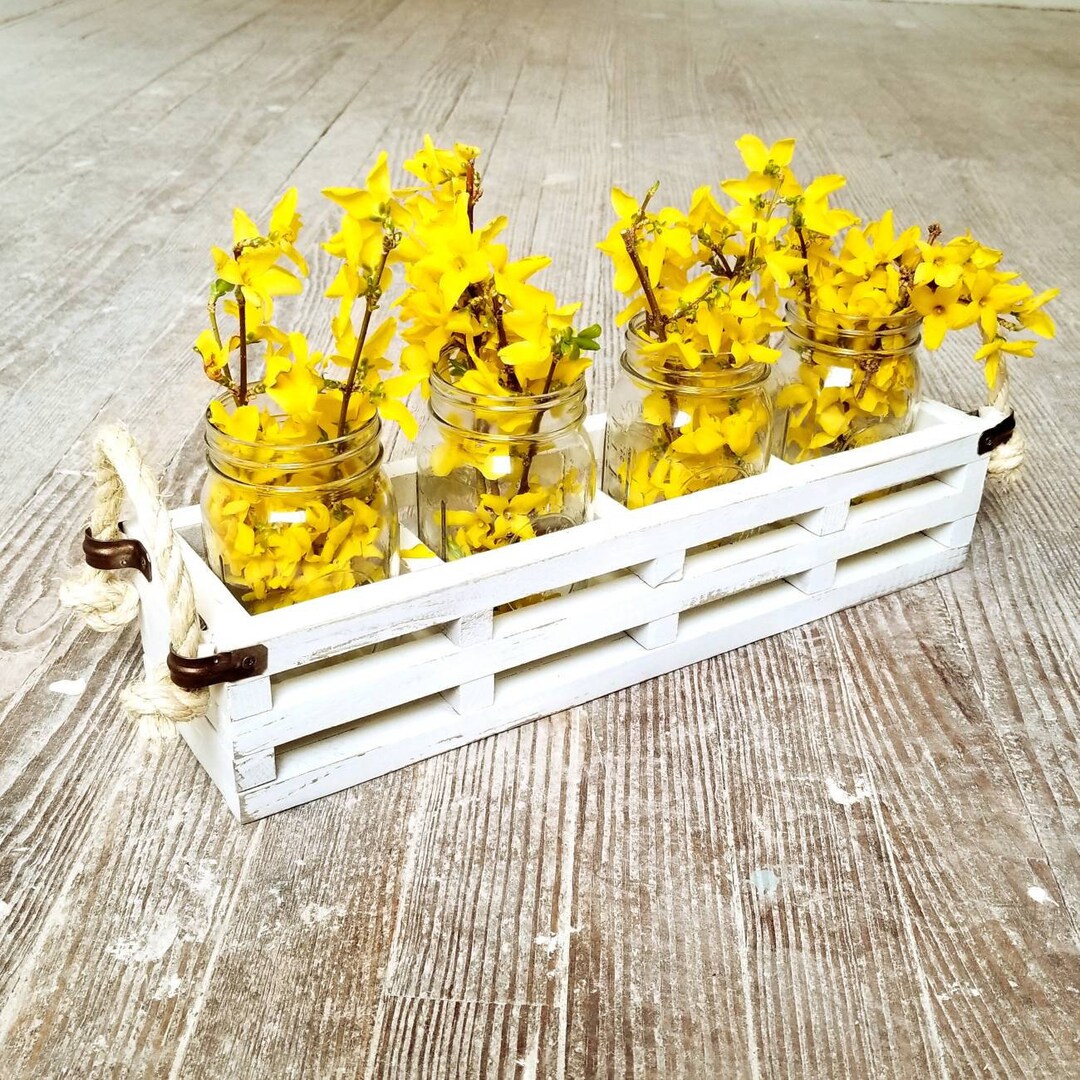 Reclaimed Wooden Mason Jar Tote Rustic Wedding Centerpiece Etsy