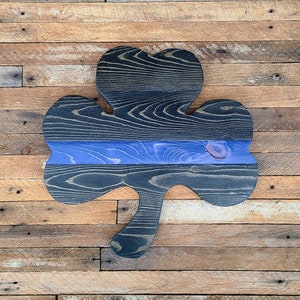 Police Officer Thin Blue Line Shamrock Reclaimed Wood image 1