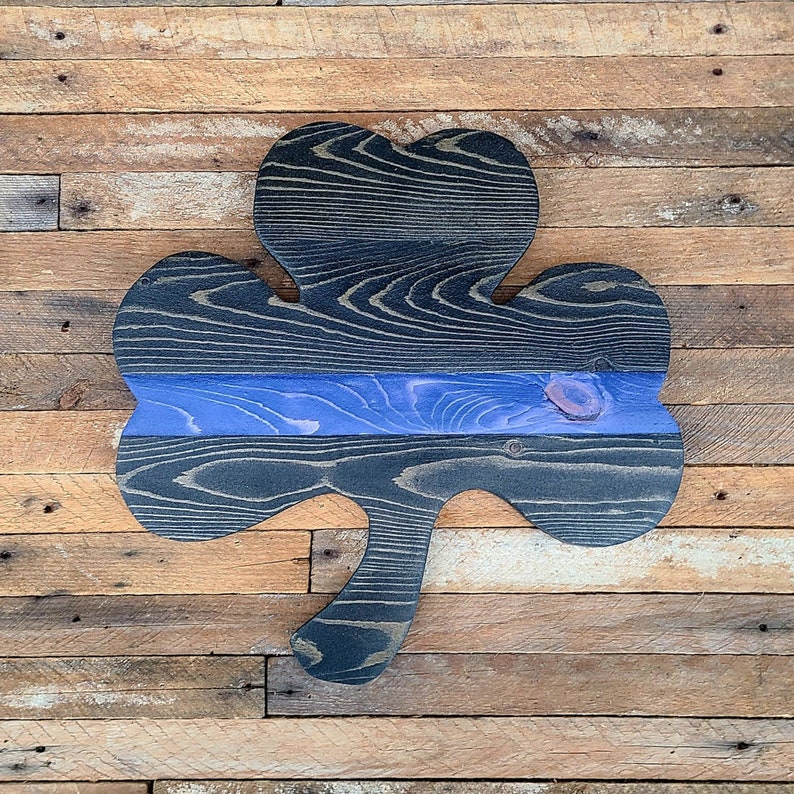 Police Officer Thin Blue Line Shamrock Reclaimed Wood image 1