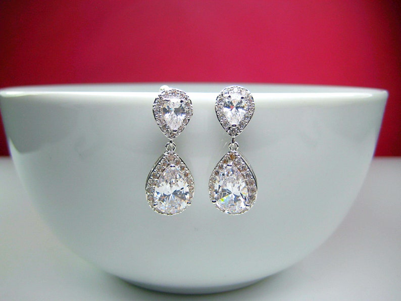 Vintage Wedding Earrings Drop Earrings Dangle Earrings Wedding Tear Drop Earrings Bridal Jewelry CZ Earrings UK Seller Crystal Earrings