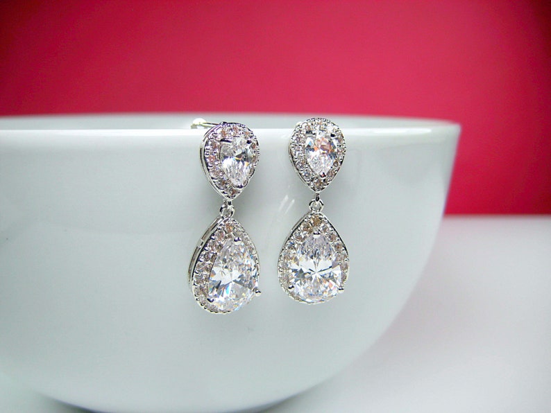 Vintage Wedding Earrings Drop Earrings Dangle Earrings Wedding Tear Drop Earrings Bridal Jewelry CZ Earrings UK Seller Crystal Earrings