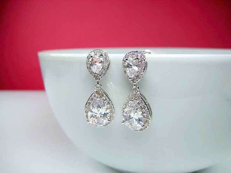 Vintage Wedding Earrings Drop Earrings Dangle Earrings Wedding Tear Drop Earrings Bridal Jewelry CZ Earrings UK Seller Crystal Earrings