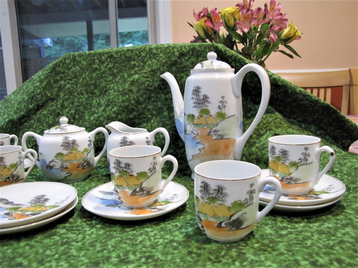 Vintage Hand Painted Kutani Tea Set 15 Piece Set With Etsy
