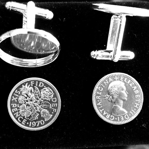 The Very Rare Sixpence 1970 Coins set in Silver Plated Cufflinks With Free Case Or Pouch