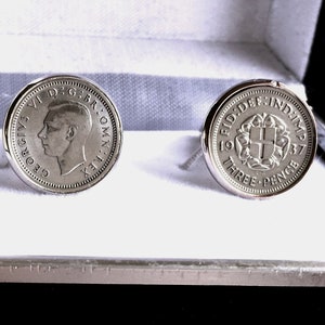 925 SILVER THREEPENCE COINS IN CUFF LINKS VICTORIA,EDWARD 1910-43  p 