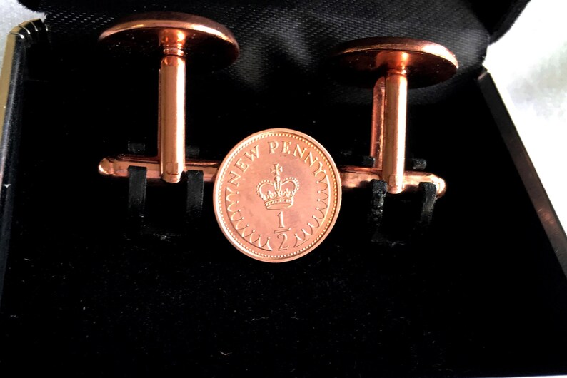 Mint PROOF 1984 HALF PENNY Is Our Rarest Coins For The 34th Birthday Limited Edition Set in Rose Gold Plated Cuff Links Special Price.