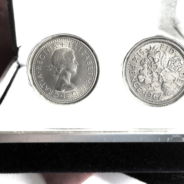 SILVER SIXPENCE COINS Choose Any Year 1928-1967. King George V, V1, Or Elizabeth 11. In Silver Plated Cufflinks As Head Head Or Head Tail