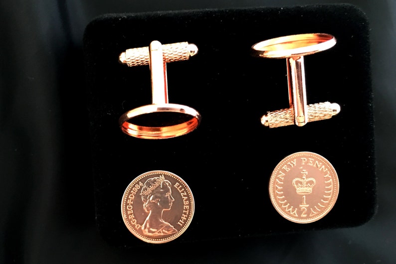 Mint PROOF 1984 HALF PENNY Is Our Rarest Coins For The 34th Birthday Limited Edition Set in Rose Gold Plated Cuff Links Special Price.