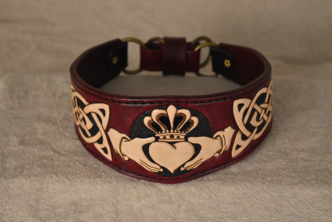 Medium Celtic Irish Claddagh Tapered Leather Martingale Dog Collar Etsy