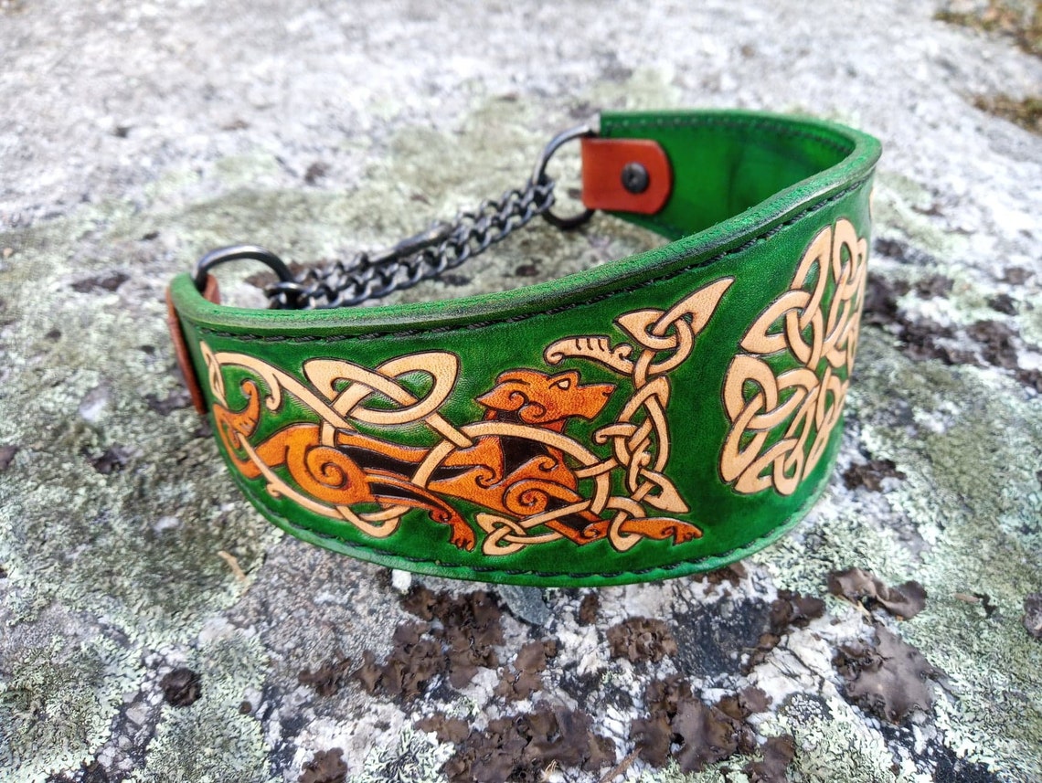Celtic Irish Wolfhound Tapered Leather Martingale Collar Etsy