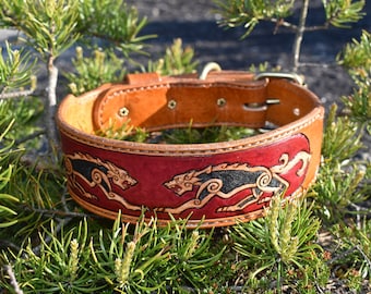 Viking Wolf Leder flache Hundehalsband