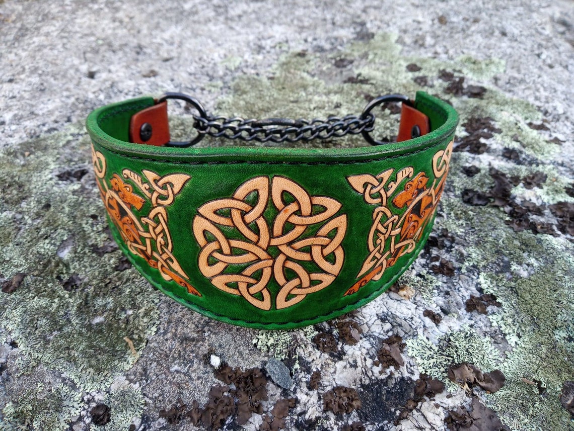 Celtic Irish Wolfhound Tapered Leather Martingale Collar Etsy