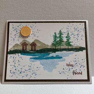 Cartão de agradecimento amigo, cartão de agradecimento Stampin'Up, cartão de agradecimento tema camping, cartão de agradecimento 3D, cartão de agradecimento montanhas e lagos