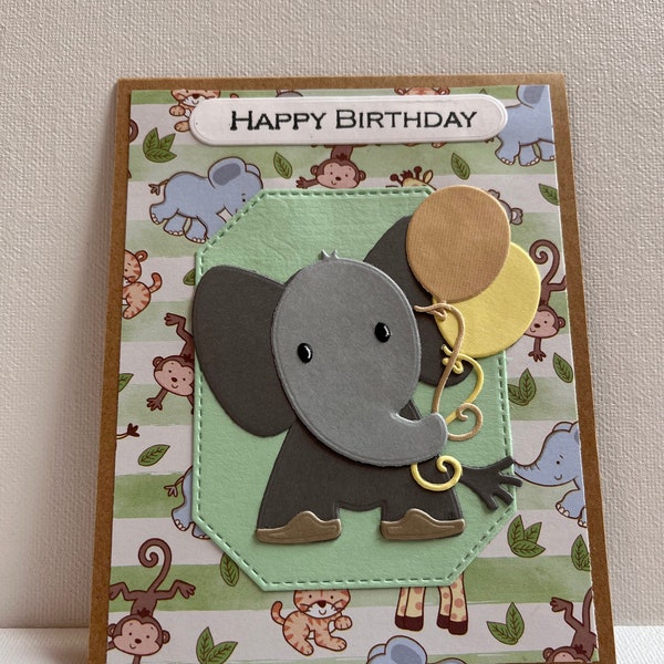 Happy Birthday Elephant card, Baby Elephant Birthday card, Child Birthday card, 3D Elephant Birthday card, Elephant Lover Birthday card