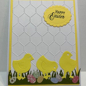 Tarjeta de Pascua, tarjeta de pollitos de Pascua, tarjeta de pollitos de Pascua en 3D, tarjeta de pollitos de Pascua con huevos de Pascua, tarjeta con interior en blanco
