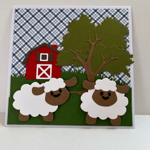 3D Sheep & Barn Card: Handmade Farm Scene Greeting Card