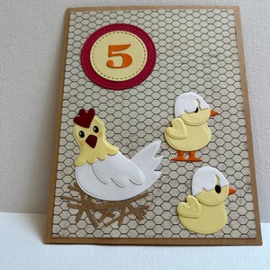Carte de joyeux anniversaire 5 ans, carte d'anniversaire de poulets, carte d'anniversaire de poulets 3D, carte d'anniversaire d'enfant, carte d'anniversaire faite main, 5 ans