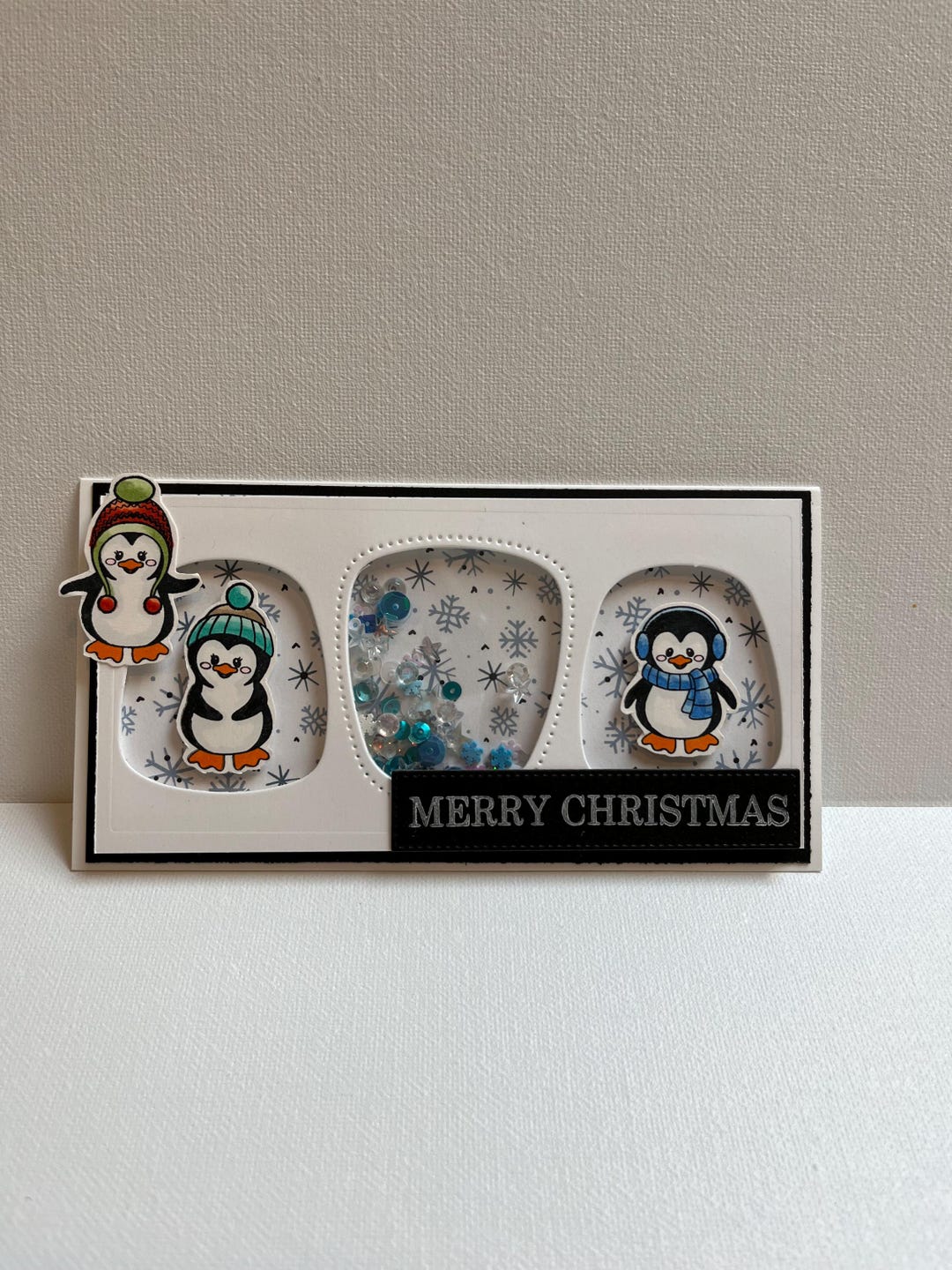 Merry Christmas Penguin Shaker Card, 3D Penguin Shaker Card, 3D ...
