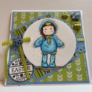 Fröhliche Osterkarte, Mädchen In einer Küken Outfit Karte, Baby Küken Osterkarte, 3D Osterküken Karte, 3D Frohe Ostern Karte, lustige Osterküken Karte