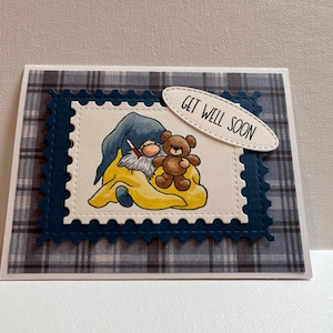 Carte de rétablissement, carte de rétablissement gnome, carte de rétablissement 3D gnome, carte de rétablissement faite main, carte de rétablissement bientôt, carte de rétablissement 3D