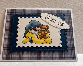 Handmade 3D Gnome Get Well Card: Hand Colored