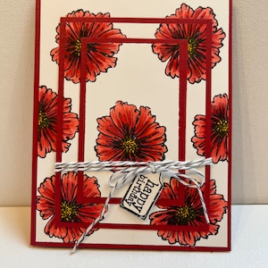 Carte de joyeux anniversaire, carte d'anniversaire estampée trois fois, carte d'anniversaire faite main, carte d'anniversaire 3D faite main, carte d'anniversaire de fleurs rouges