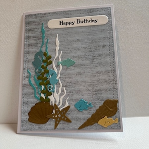 Tarjeta náutica de feliz cumpleaños, tarjeta de cumpleaños del océano de peces, tarjeta náutica de cumpleaños en 3D, tarjeta de cumpleaños del océano en 3D, tarjeta de cumpleaños del océano hecha a mano