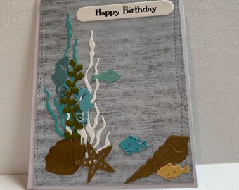 Carte nautique joyeux anniversaire, carte océan de poissons d'anniversaire, carte nautique d'anniversaire 3D, carte océan d'anniversaire 3D, carte d'anniversaire océan fait main