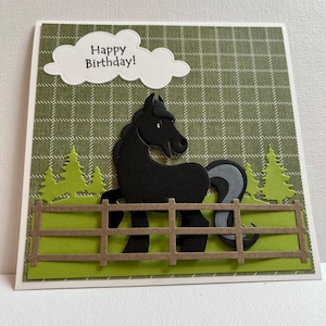Happy Birthday card, On The Farm card, Horse In The Trees card, 3D Horse and Trees Birthday card, Farmer card, Horse Lover card