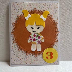 Carte de joyeux anniversaire de 3 ans, carte d'anniversaire de fille, carte d'anniversaire de fille 3D, carte d'anniversaire d'enfant, carte d'anniversaire faite main, carte de 3 ans